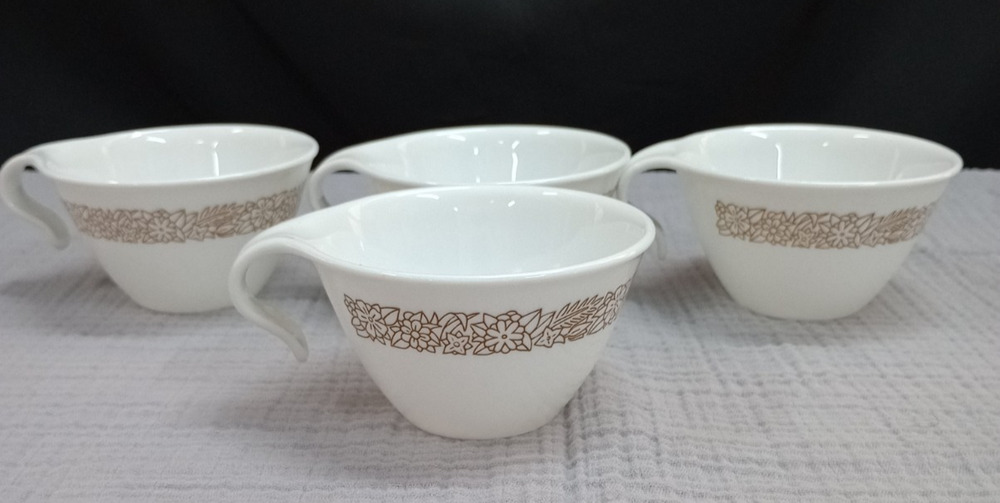 4 Corelle by Corning Woodland Brown Hook Handle Coffee/Tea Cups-Vintage USA